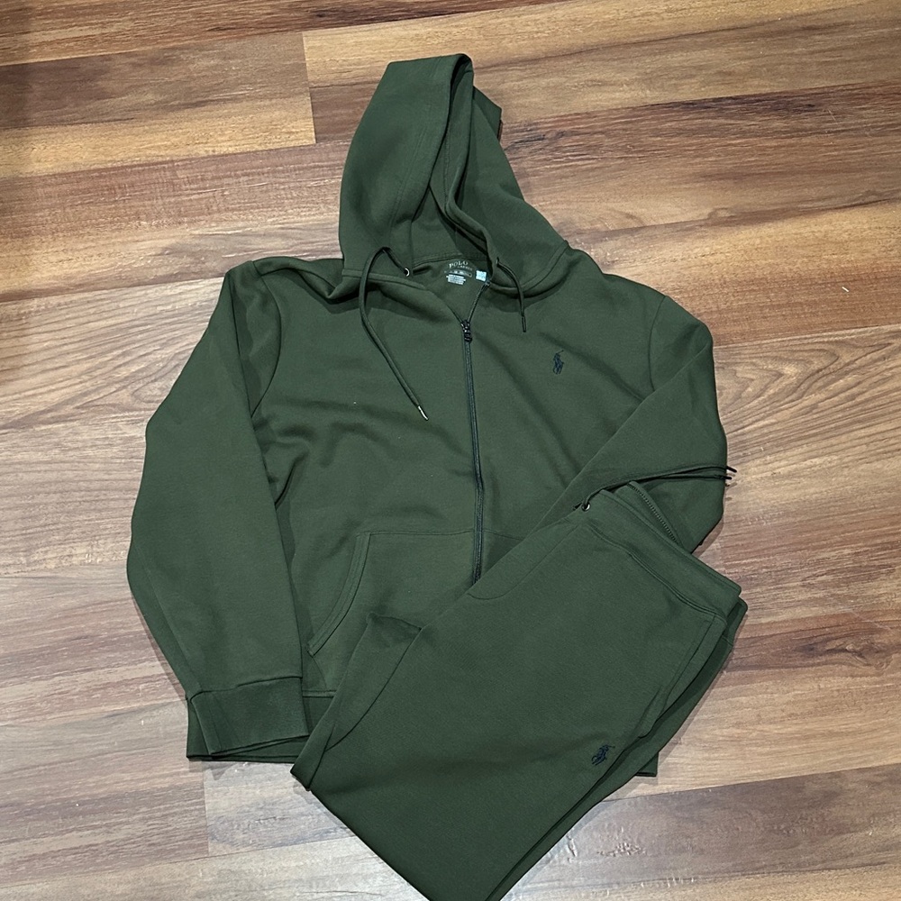 Polo by Ralph Lauren Dark Olive Zip-Up Hoodie and Pants Set
